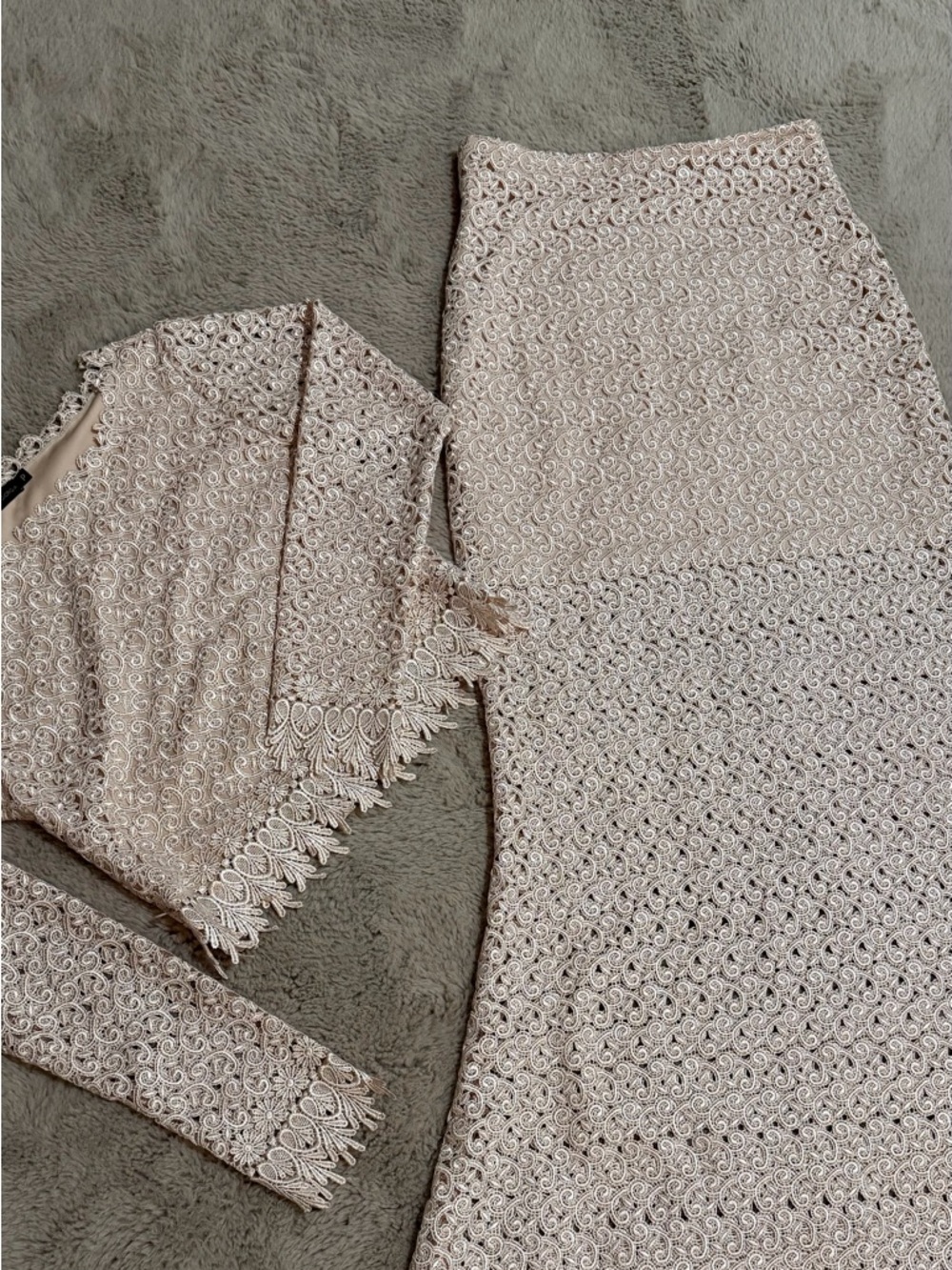 Elegant Lace Skirt Set in Light Beige